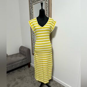 LOFT Maxi wrap dress, sleeveless. Striped-yellow and white. Size large